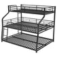 Twin XL/Full XL/Queen Triple Bunk Bed with Long and Short Ladder and Full-Length Guardrails Black