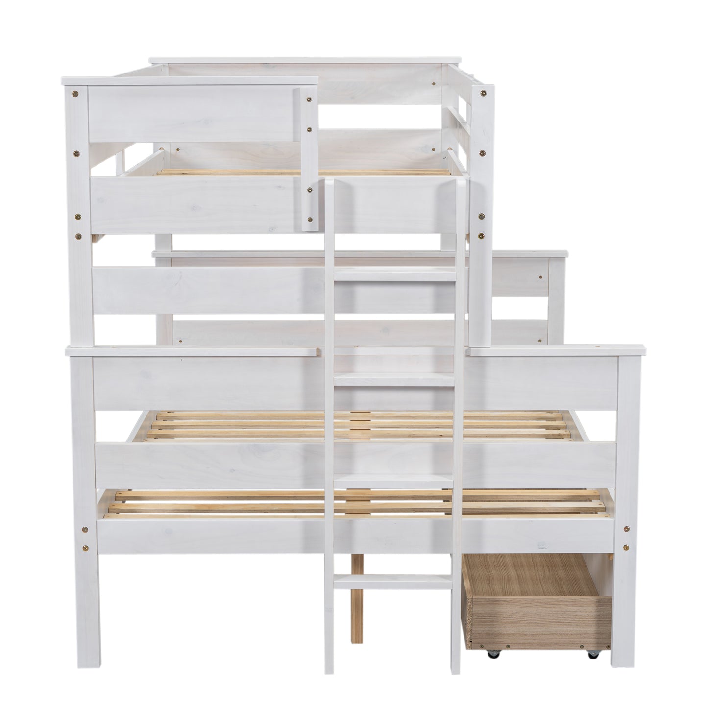 Wood Twin over Full Bunk Bed with 2 Drawers  White