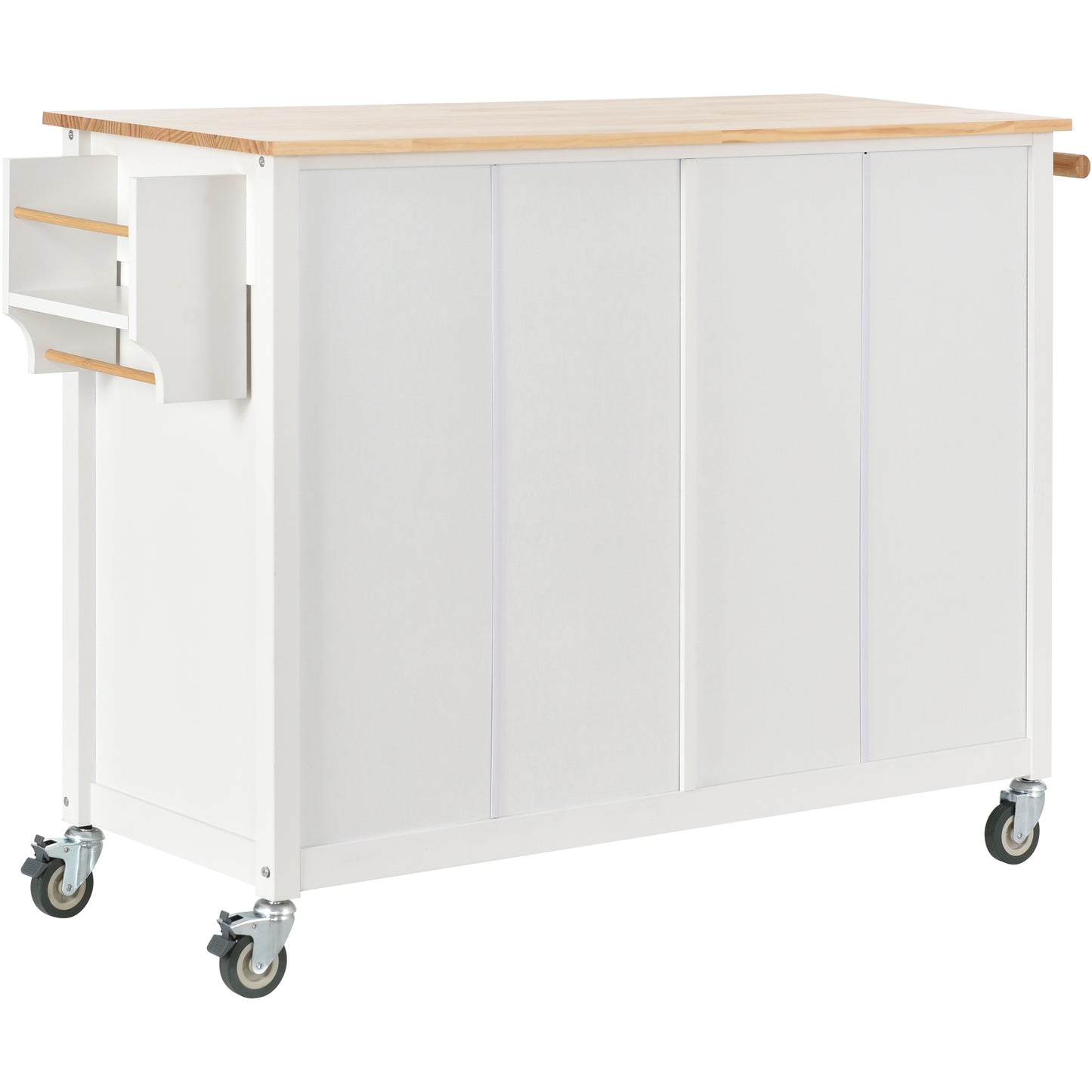 Kitchen Island Cart with Solid Wood Top and Locking Wheels, 54.3-Inch Width in White