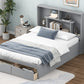 Full Size Platform Bed with Storage Headboard and 2 Drawers, Gray