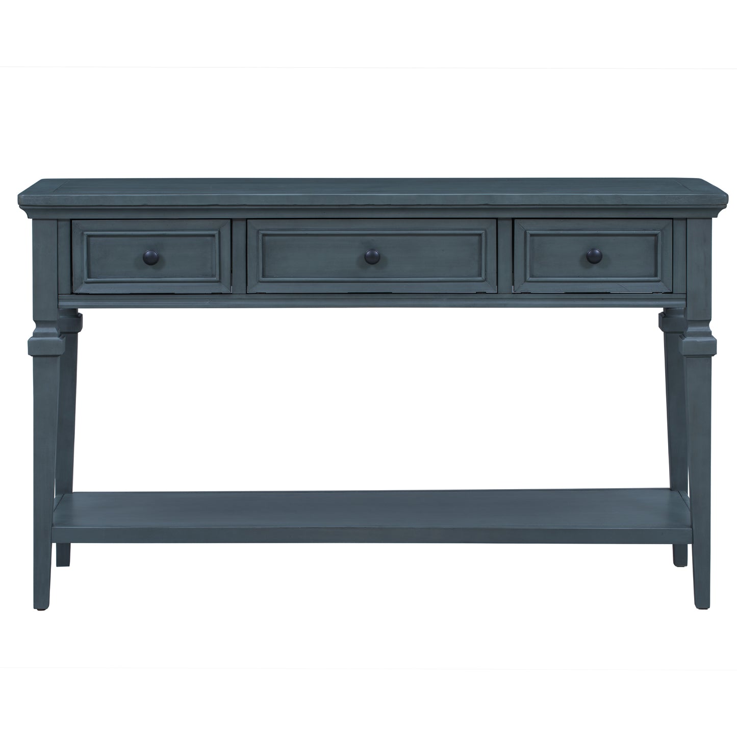 TREXM Classic Retro Style Console Table with Three Top Drawers and Open Style Bottom Shelf (Navy)