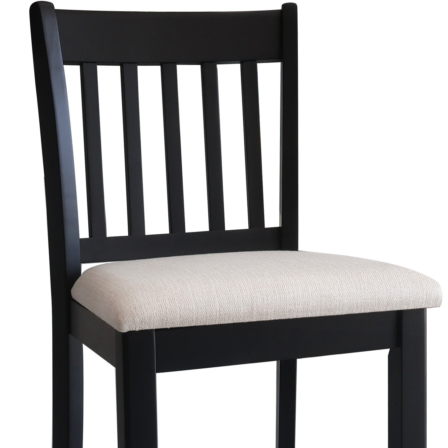 Casual Seating Black Finish Chairs, Set of 2 Rubberwood Transitional Slatted Back Dining Room Counter Chairs