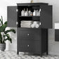 Bathroom Storage Cabinet, Cabinet with Two Doors and Drawers, Adjustable Shelf, MDF Board, Black