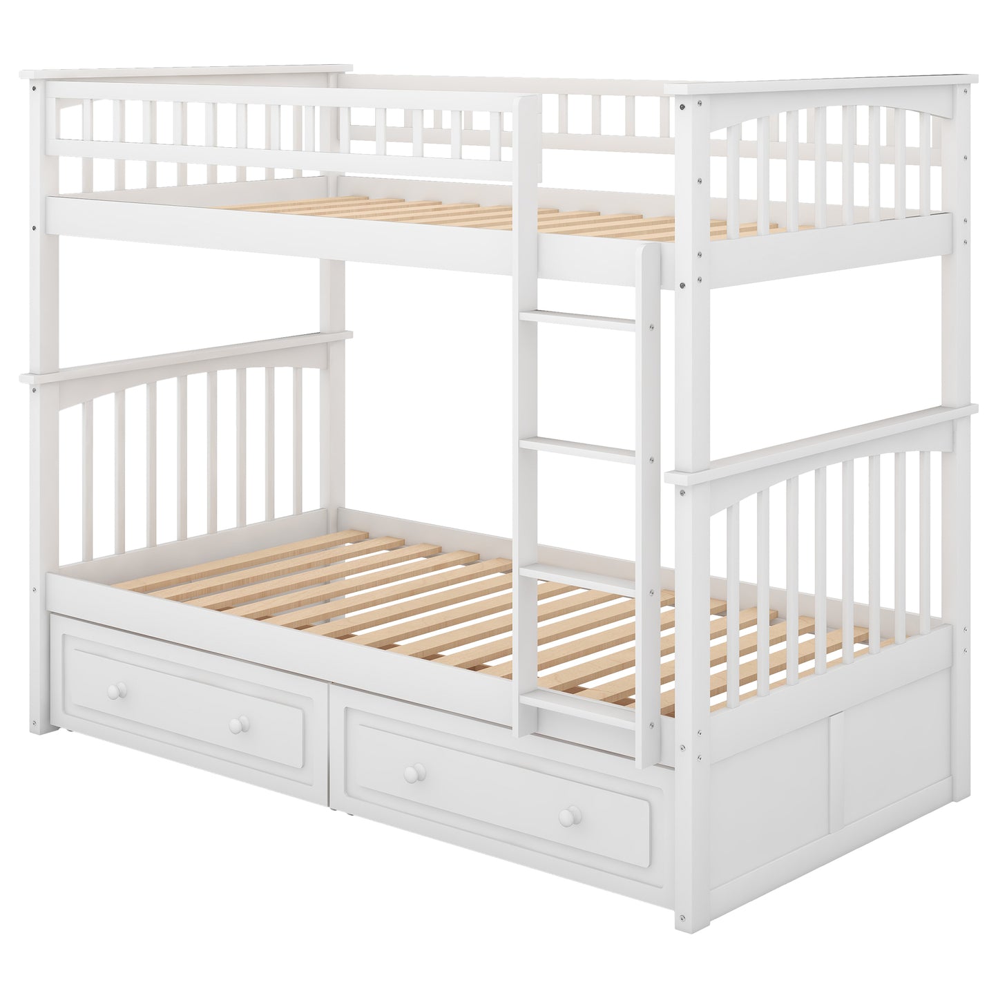 Twin over Twin Bunk Bed with Drawers  Convertible Beds  White