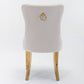 Tufted solid wood velvet soft cushion dining chair gold stainless steel plated leg nail head set of 2 pieces beige and gold