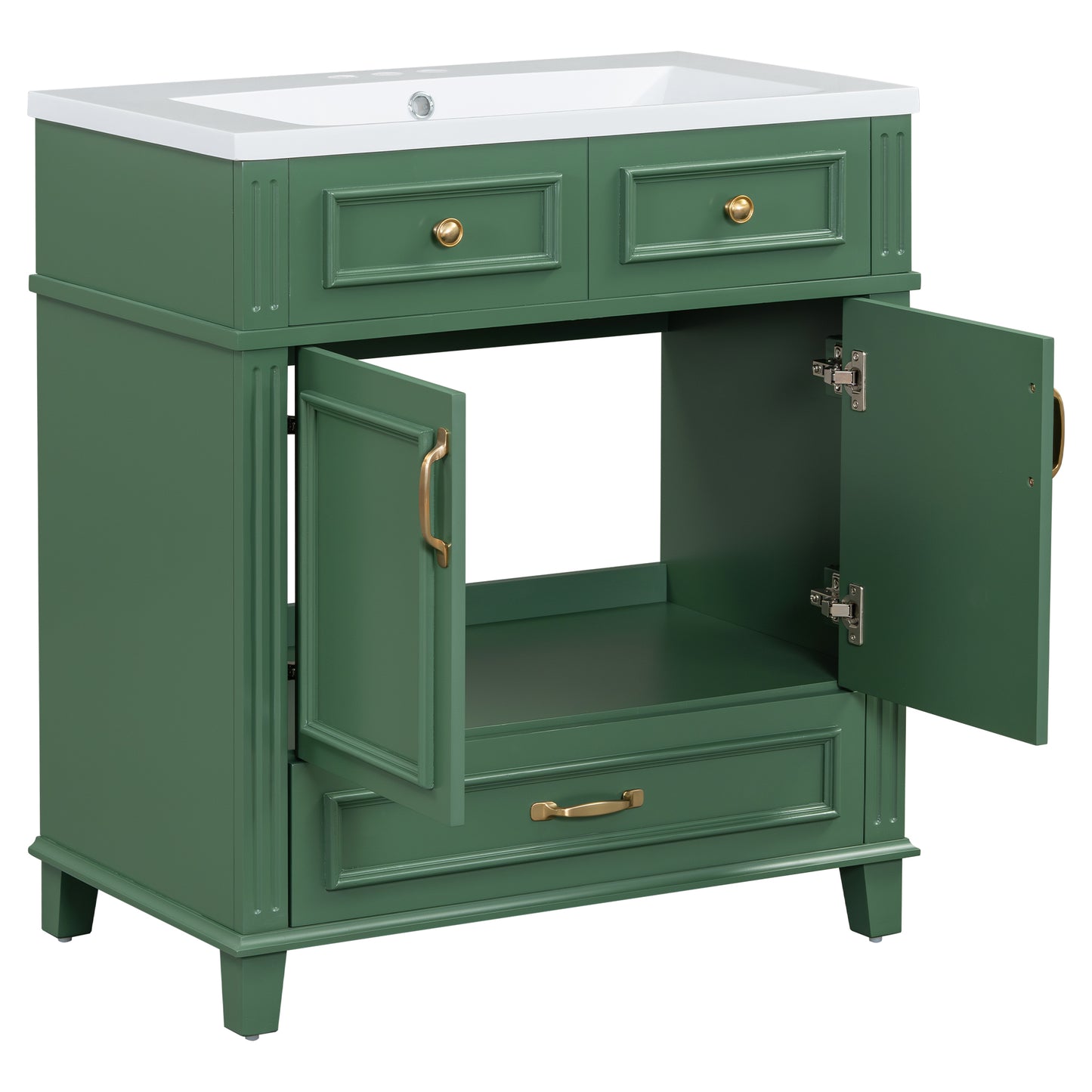 30" Uncovered Bathroom Vanity with Soft-Closed Door, Solid Wood Frame Storage Cabinet, Green Finish