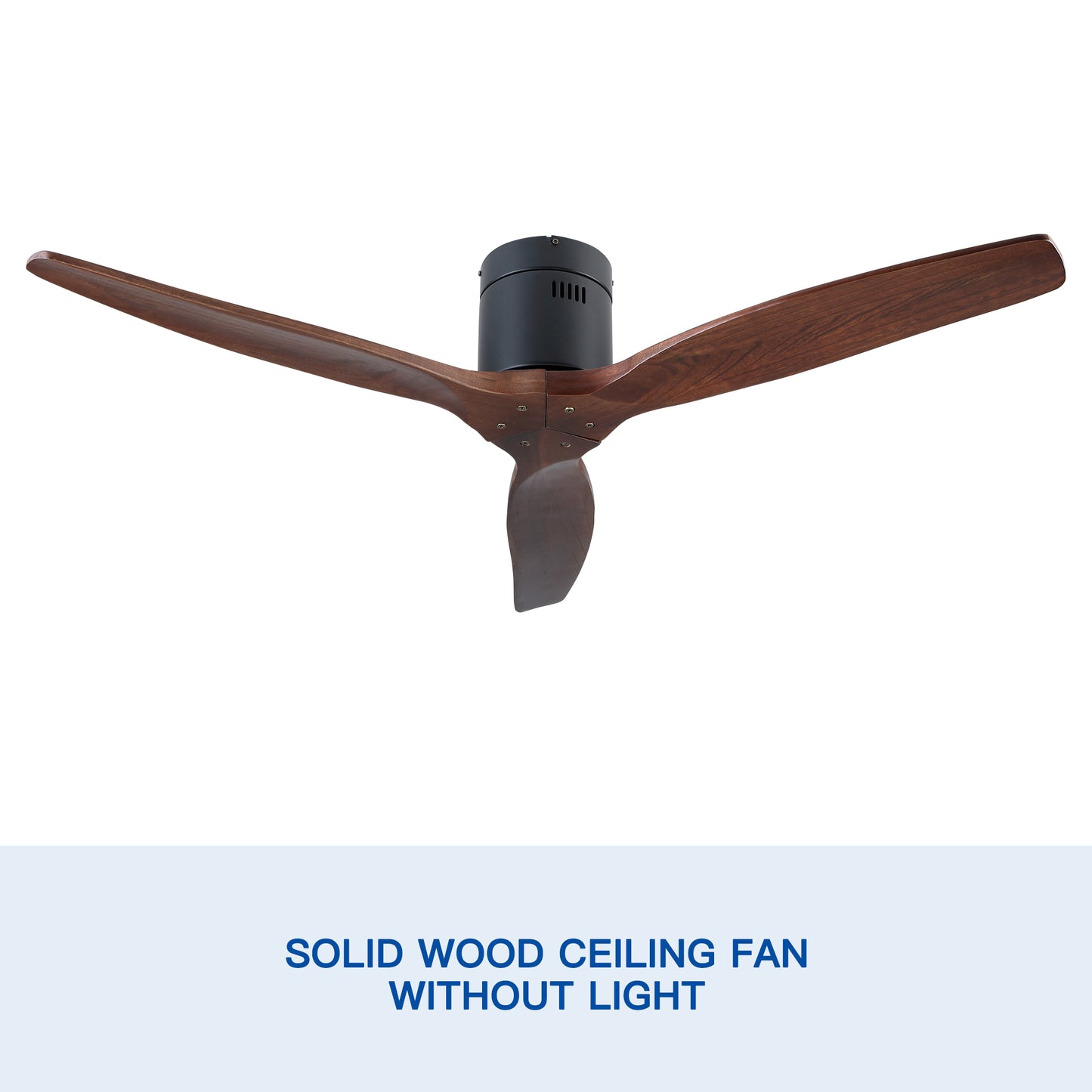 Farmhouse Rustic Ceiling Fan without Light - Matte Black with Solid Wood Blade