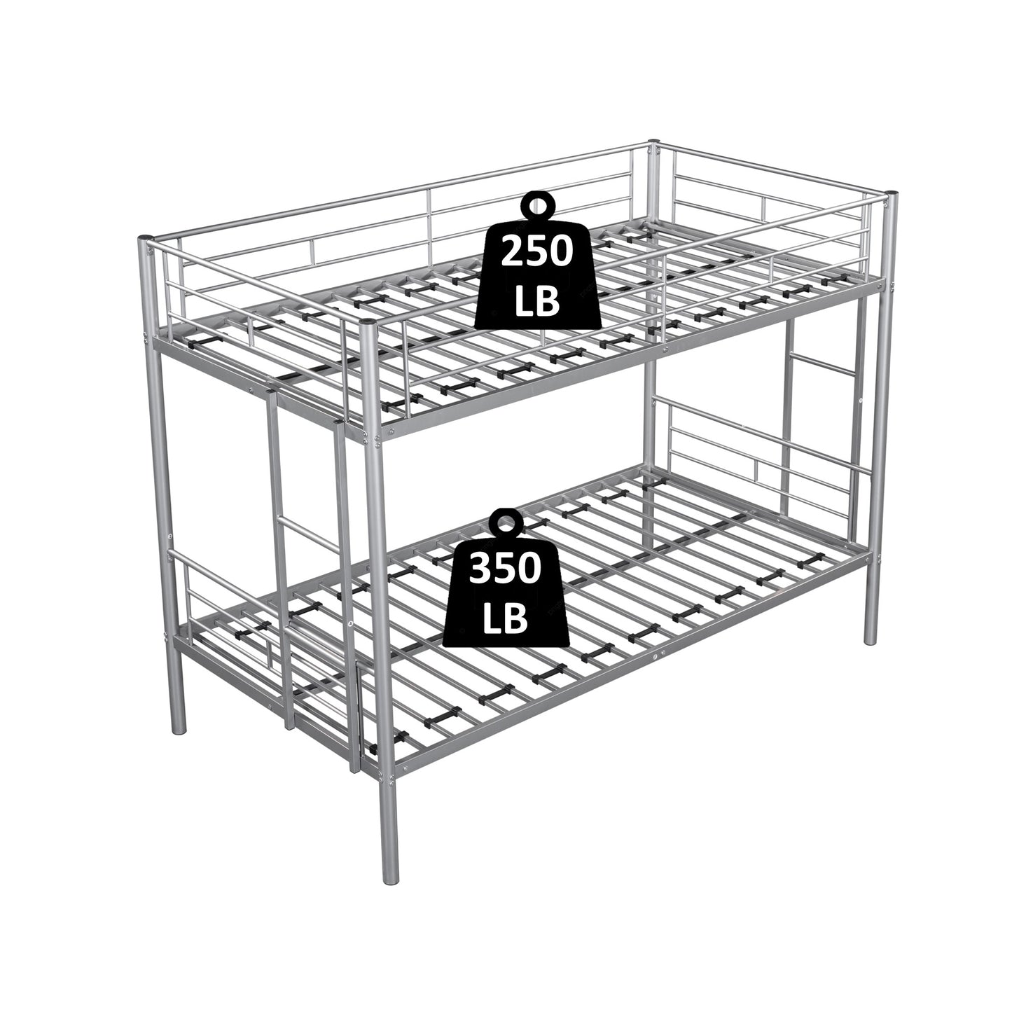 Metal bunk bed/sturdy/noise reduction/2 side ladders/safety guardrails/CPC certification/no spring box required (Silver)