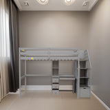 Twin Size Loft Bed with a Stand-alone Bed, Storage Staircase, Desk, Shelves and Drawers, Gray