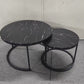 A set of nested coffee tables, 27.6-inch round coffee table, wooden marble patterned tabletop, sturdy metal frame (black)