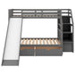 Twin over Full Bunk Bed with Drawers Storage and Slide  Multifunction Gray