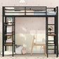 Twin Size Metal Loft Bed with Shelves and Desk, Black