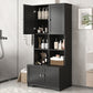 Bathroom storage cabinet, 4-door independent cabinet, adjustable shelf, open multi-layer shelf, black