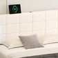 Queen Size Upholstered Bed with LED Lights Hydraulic Storage System and USB Charging Station White