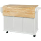 Kitchen trolley with rubber wood leaf countertop, 5-wheel kitchen island, storage cabinet and 3 dining drawers, white