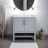 Bathroom Vanity with Sink, Multi-functional Bathroom Cabinet with Doors and Drawers, Solid Frame and MDF Board, Grey