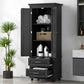 Tall Storage Cabinet with Two Drawers, Perfect for Bathrooms and Offices, Black Finish