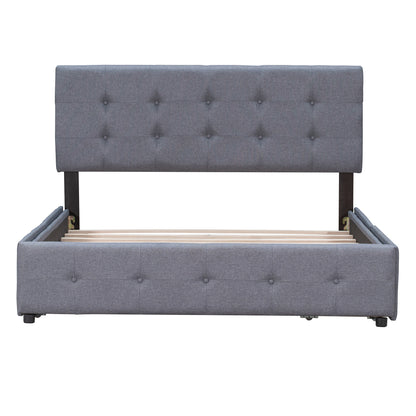 Linen Upholstered Platform Bed with Drawers Dark Gray