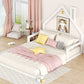 Full Size Wood Floor Bed with House-shaped Headboard  White