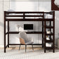 Twin Size Loft Bed with Storage Shelves and Under-bed Desk  Espresso