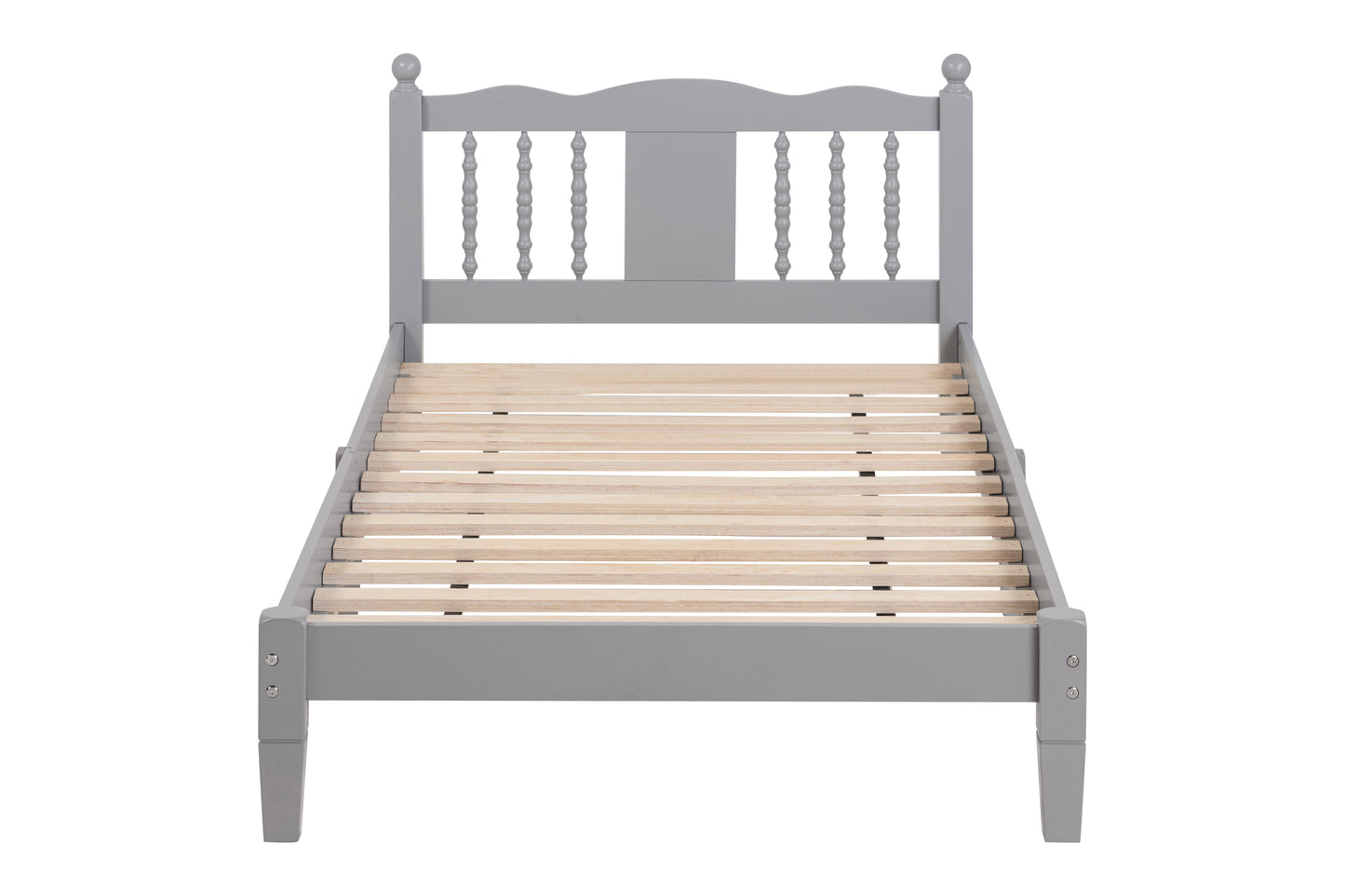 Twin Bed with Column-Decoration Headboard, with Bed Slats,Grey