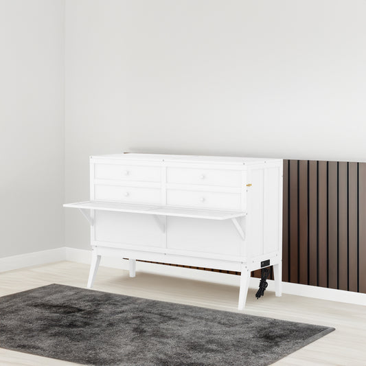 Queen Size Murphy Bed with Built-In Charging Station and a Shelf  White