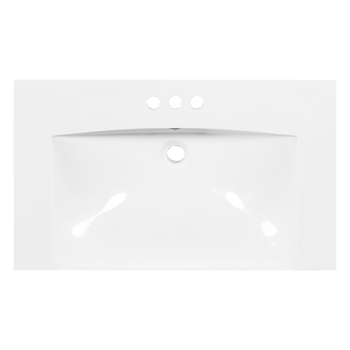 Single Bathroom Basin Sink, Vanity Top Only, 3-Faucet Holes, Resin