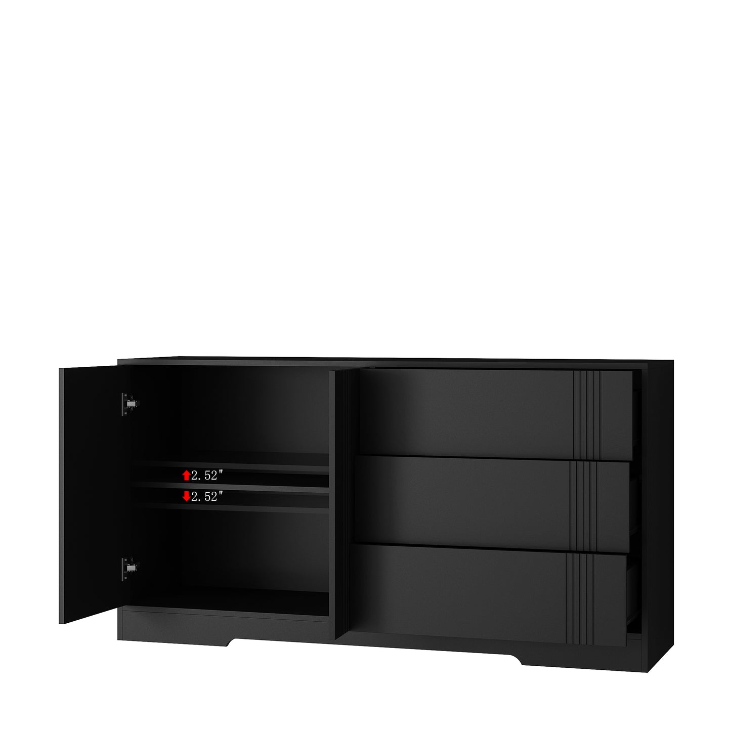 Modern kitchen buffet lockers with storage space, drawers and doors, and a large coffee bar with adjustable kitchen shelves