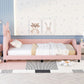 Twin Size Upholstered Daybed with Carton Ears Shaped Headboard  Pink