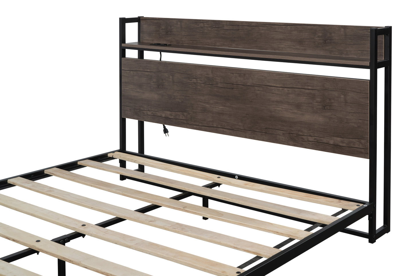 Platform Queen Bed with Socket Fast Assemble Design