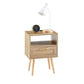 Rattan End table with Power Outlet & USB Ports Modern nightstand with drawer and solid wood legs