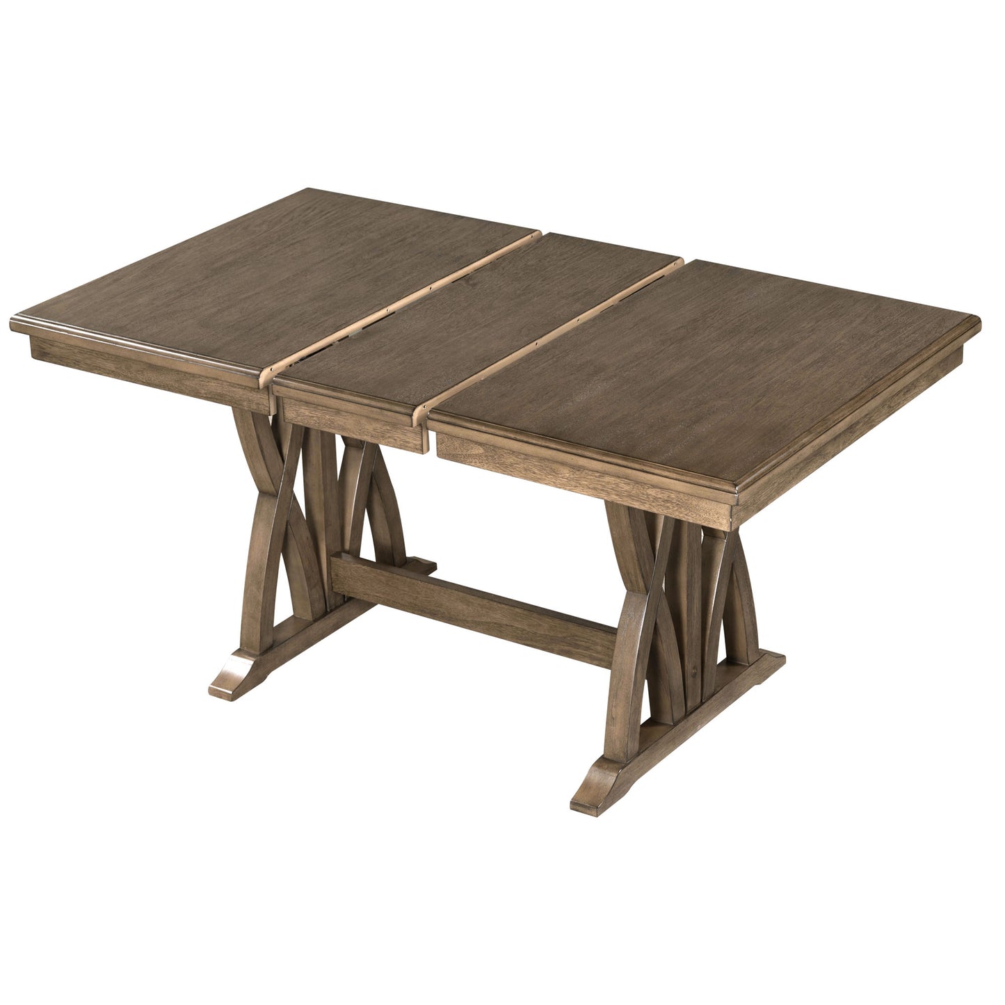 Juego de mesa de comedor expandible de 7 piezas de madera maciza TOPMAX de mediados de siglo con sillas con cojines suaves, marrón dorado y gris