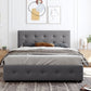 Upholstered Platform Bed with Classic Headboard and 4 Drawers No Box Spring Needed Linen Fabric Queen Size Light Gray