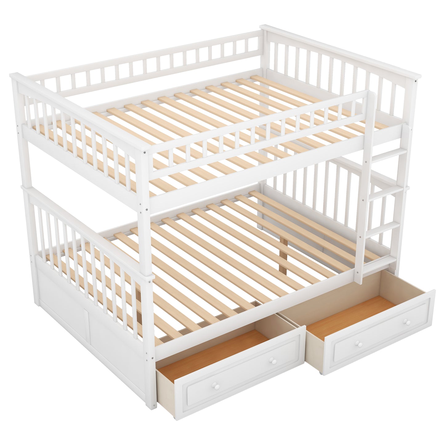 Full over Full Bunk Bed with Drawers  Convertible Beds  White