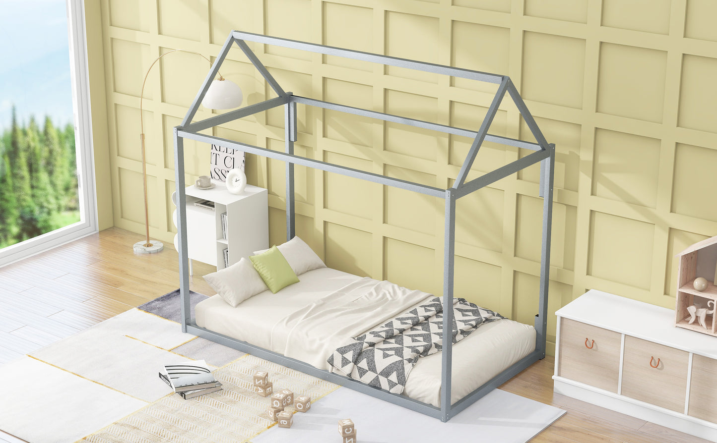 Metal House Shape Platform Bed twin