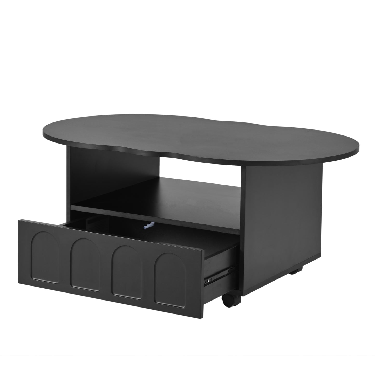 ON-TRANS flexible cream style coffee table with 2 brake wheels, drawers, large storage space,black, 39.37 '' x 23.6 ''