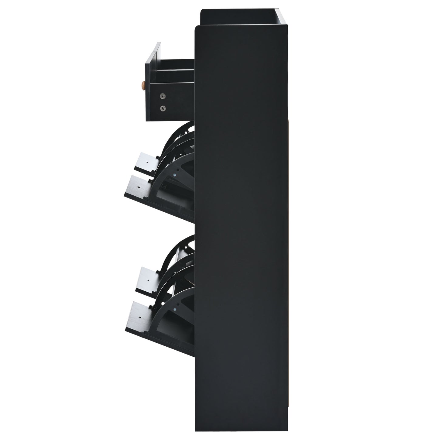 ONTREND modern shoe cabinet with 4 flipped drawers, multifunctional double-layer shoe storage with drawers, black.