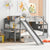 Twin over Twin Bunk Bed with Storage Staircase, Slide and Drawers, Desk with Drawers and Shelves  Gray