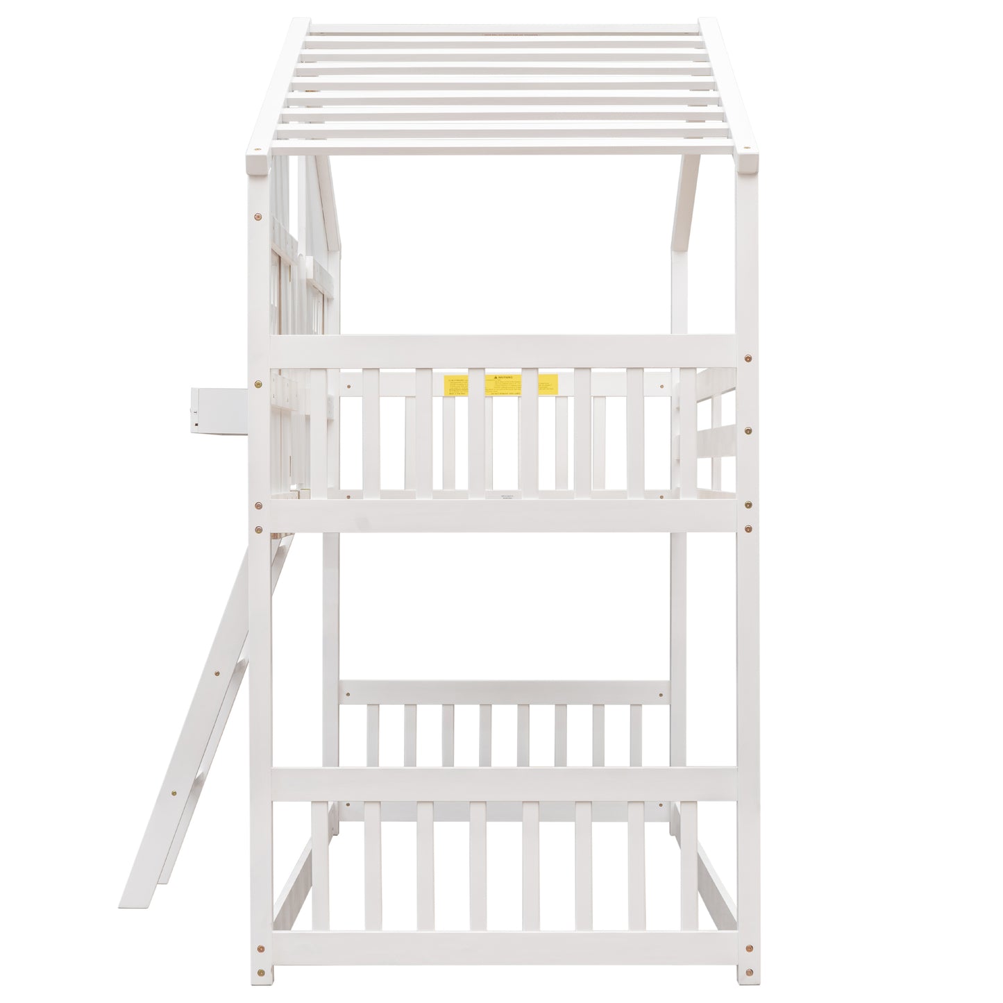 Twin over Twin House Bunk Bed with Roof , Window, Window Box, Door , with Safety Guardrails and Ladder,White