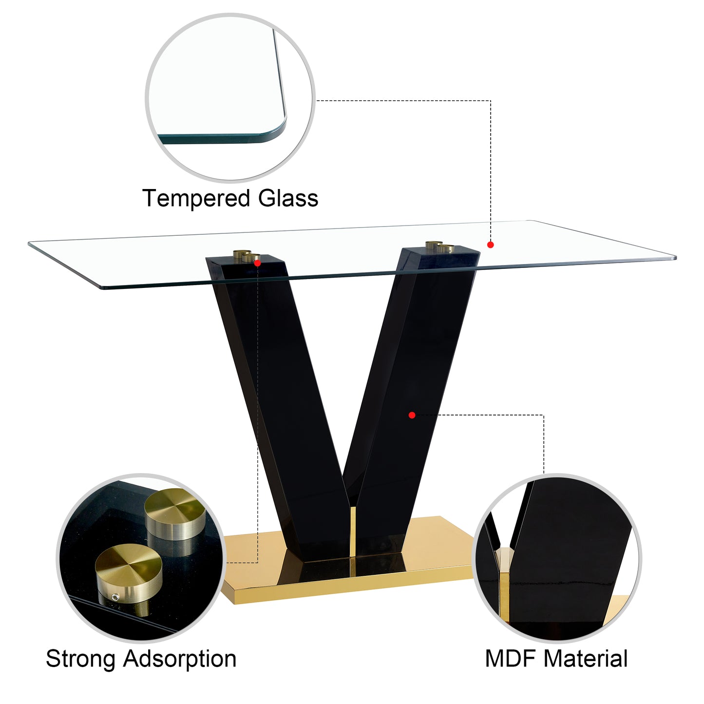 Large Modern Minimalist Rectangular Glass Dining Table for 6-8