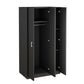 3 Door Wardrobe with Mirror, Armoire with Hanging Rod and 3 Fixed Shelves,Black