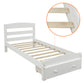 Platform Twin Bed Frame with Storage Drawer and Wood Slat Support No Box Spring Needed White