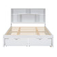 Queen Size Platform Bed with Storage Headboard and 2 Drawers, White