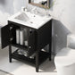 Black Modern Sleek Bathroom Vanity Elegant Ceramic Sink with Solid Wood Frame Open Style Shelf