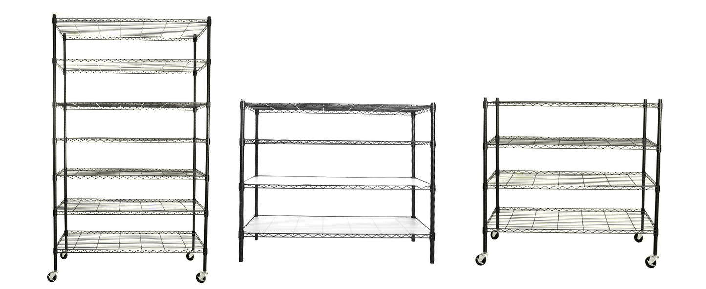 7 Tier Wire Shelving Unit 2450 LBS NSF Height Adjustable Metal Garage Storage Shelves with Wheels Black