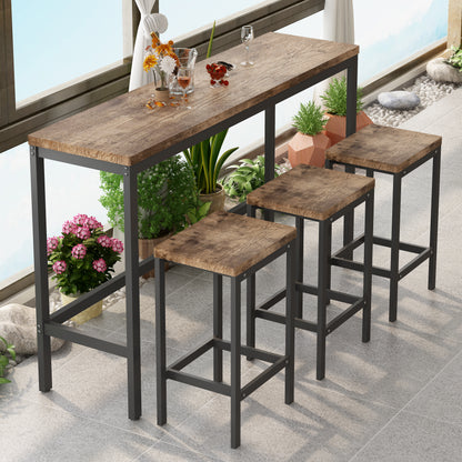 Modern Design Kitchen Dining Table Pub Table Long Dining Table Set with 3 Stools Easy Assembly Natural