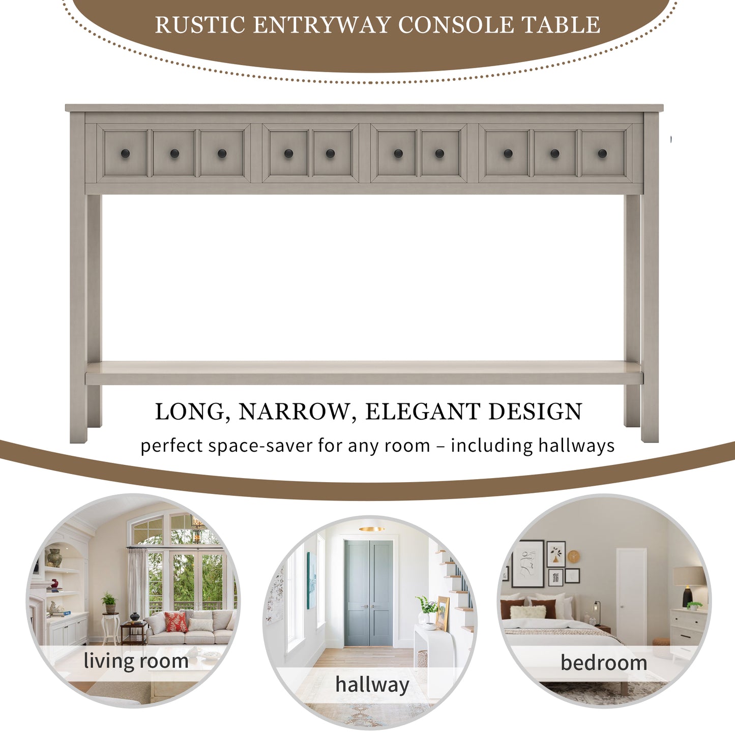 TREXM Rustic Entryway Console Table