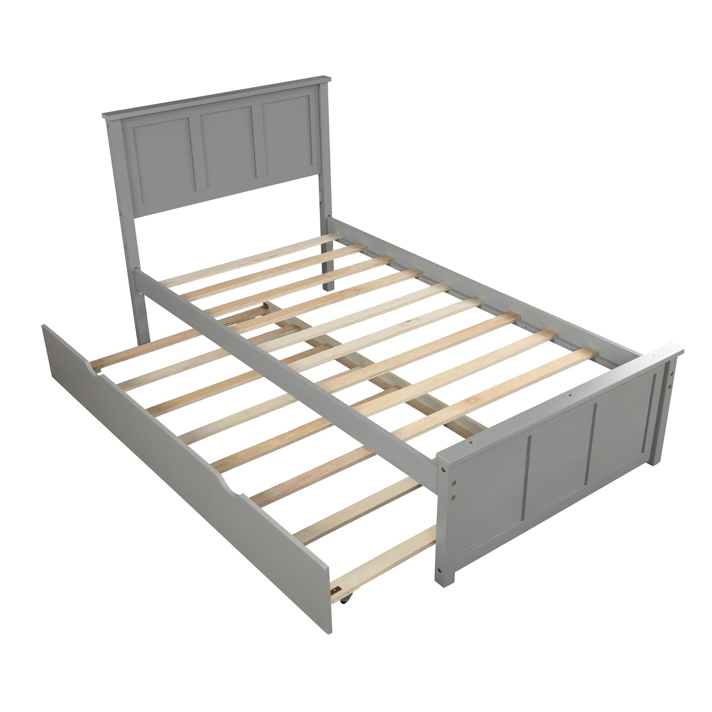 Cama de plataforma con nido tamaño twin, estructura tamaño twin en acabado gris