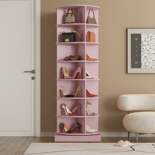 New 360-Degree Pink Rotating Shoe Cabinet with 7 Layers, Holds Up to 28 Pairs of Shoes