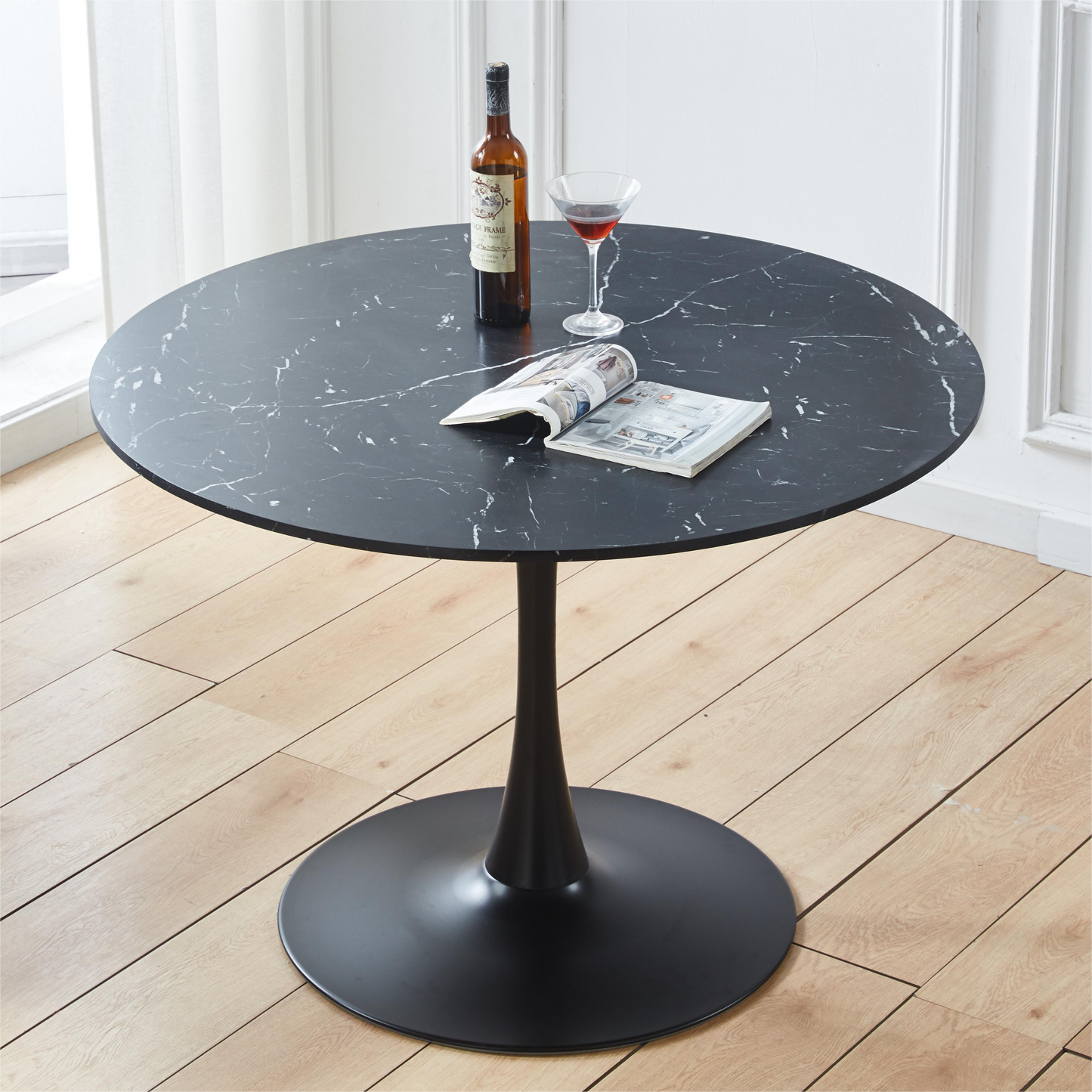 Black Tulip Dining Table 4-6 Middle Ages Dining Table Round Mdf Desktop Casual Coffee Table